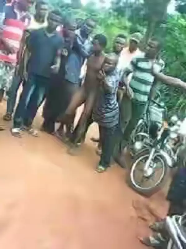 Angry Youths Stripped Suspected Motorcycle Thief Unclad In Abia [See Photos]